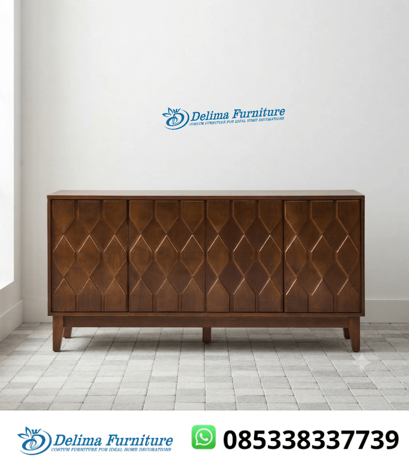 Credenza Jati Solid Ukir Wajik Ketupat Walnut