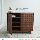 Lemari Sepatu Jati Solid Ukir Piramid Walnut Modern