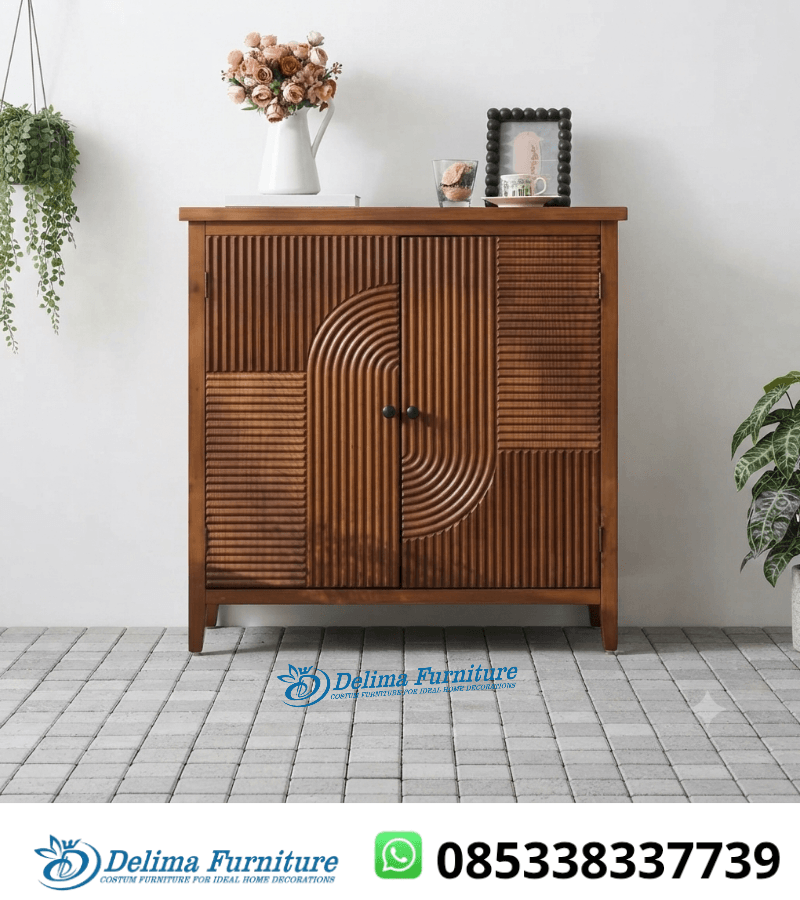 Rak Sepatu Jati Salur Arch 2 Pintu Walnut Aesthetic