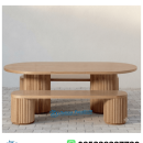 Meja Makan Jati Oval 2 Bench Salur Japandi Modern