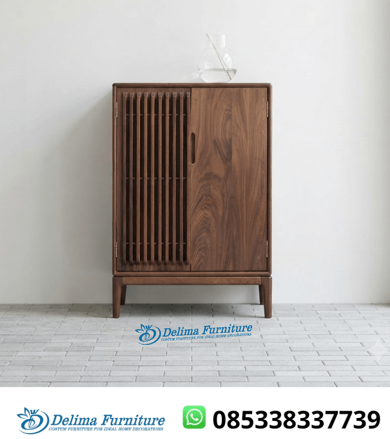 Lemari Sepatu Jati Kisi 2 Pintu Salur Walnut Minimalis