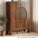 Lemari Sepatu Jati Bulat 2 Pintu Kisi Lingkaran Walnut Minimalis