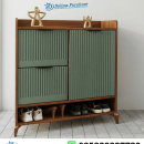Lemari Sepatu Jati 3 Pintu Salur Fluted Sage Green Walnut Minimalis