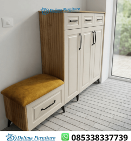 Lemari Sepatu Jati Bench Duduk 3 Pintu Storage
