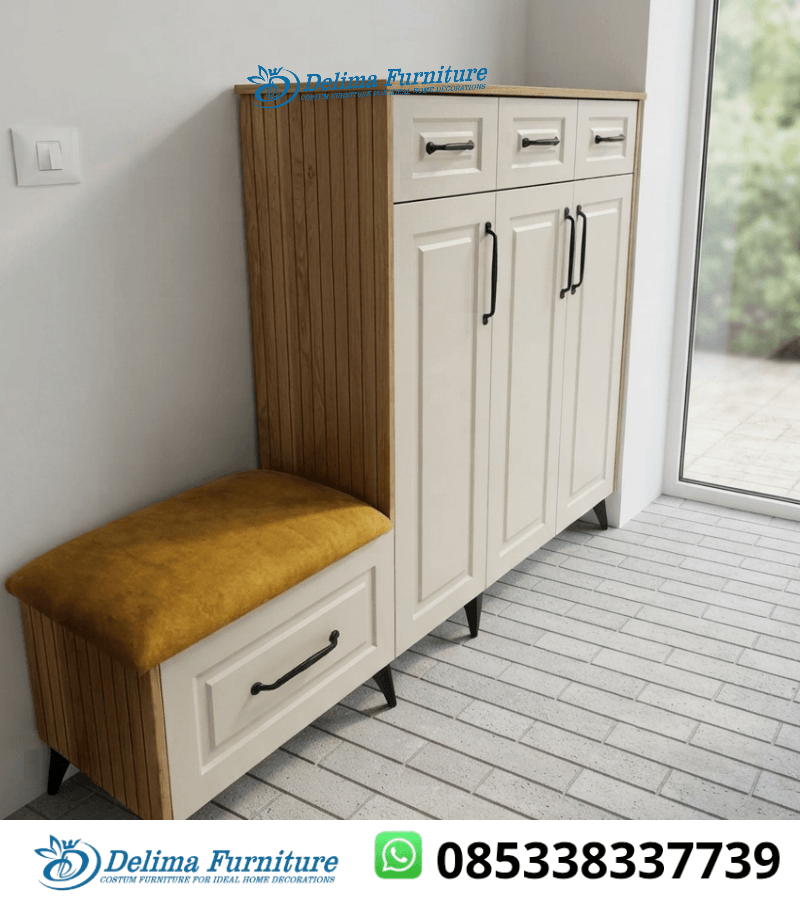 Lemari Sepatu Jati Bench Duduk 3 Pintu Storage