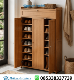 Lemari Sepatu Jati Tinggi 3 Pintu