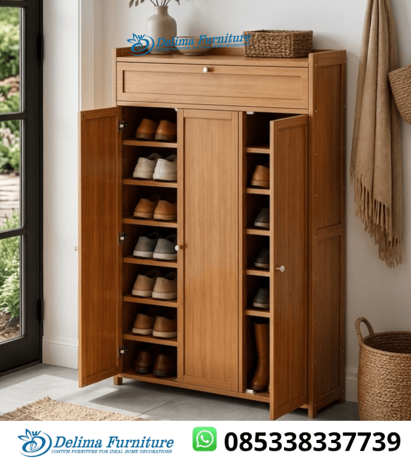 Lemari Sepatu Jati Tinggi 3 Pintu