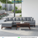 Sofa L Minimalis 5 Dudukan Jati Kain Abu Modern